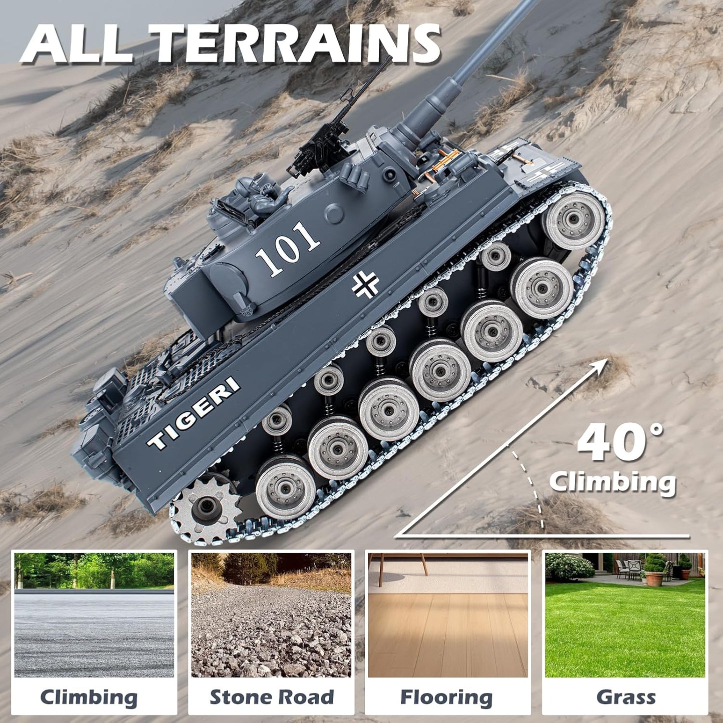 Supdex 1/18 Scale Tiger I RC Tank – Metal Tracks, Smoke & Sound, Shoots BBs and Water Bombs
