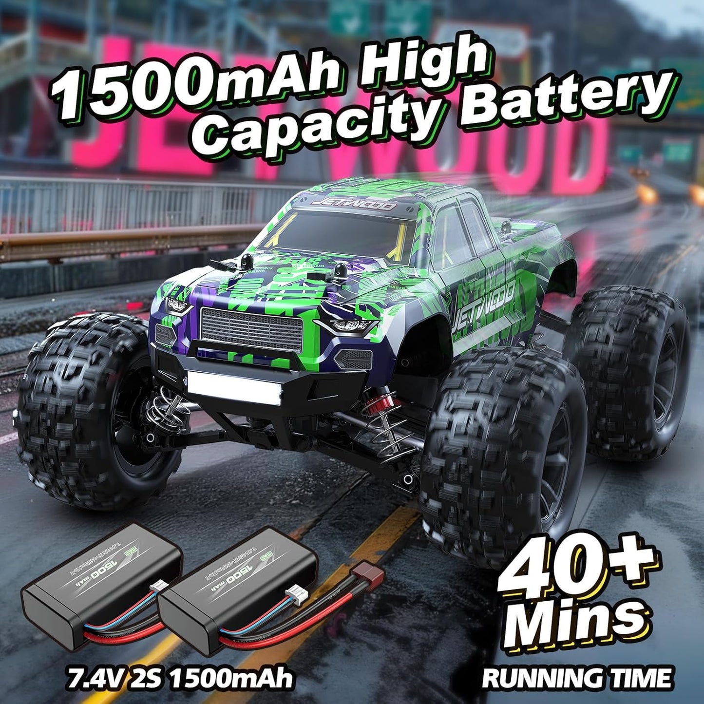 Jetwood JC16W 1/16 Scale 4WD Brushed RC Monster Truck Ready-to-Run with Dual Batteries