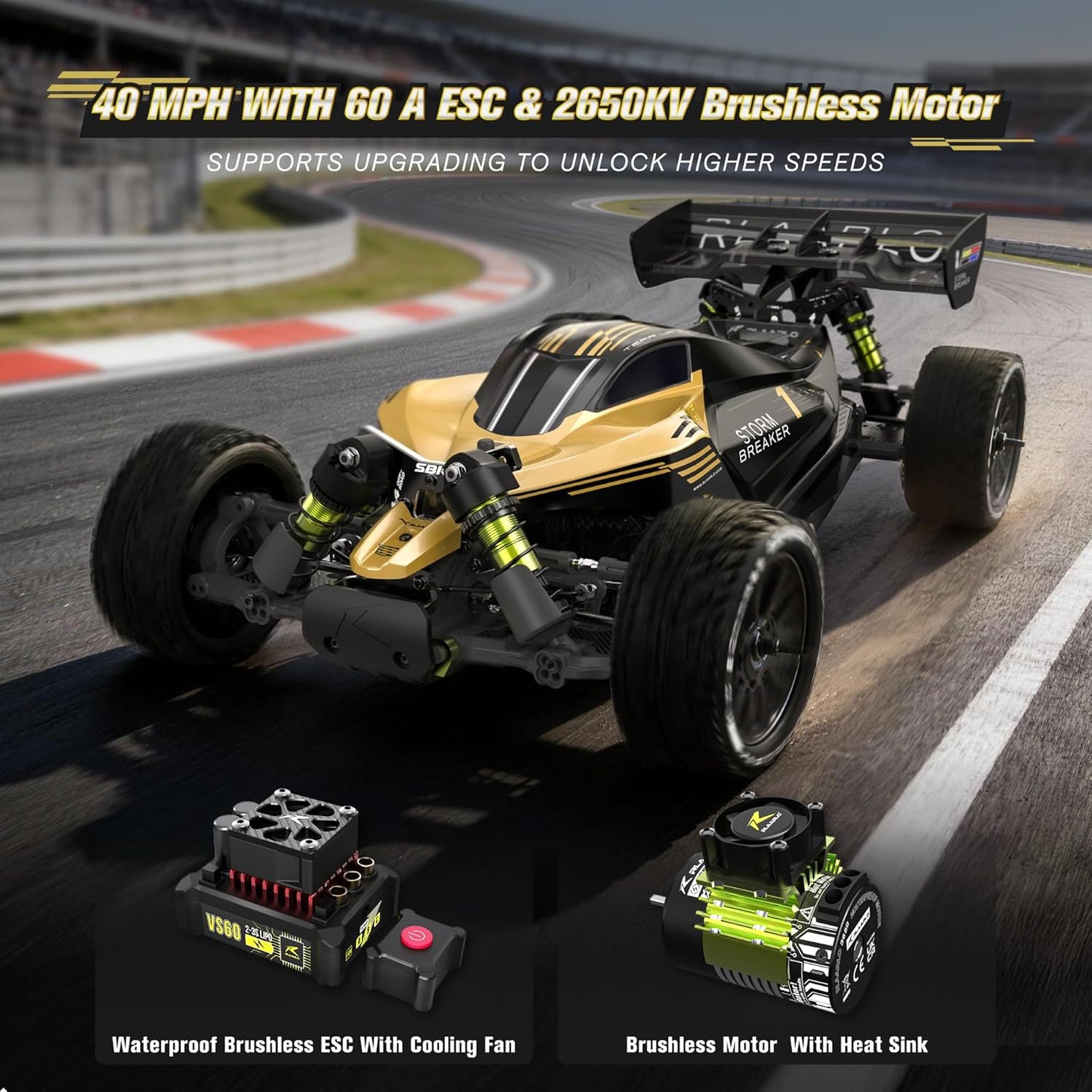 RIAARIO 1/10 Scale 4WD Brushless RC High-Speed Monster Truck Ready-to-Run Waterproof All-Terrain