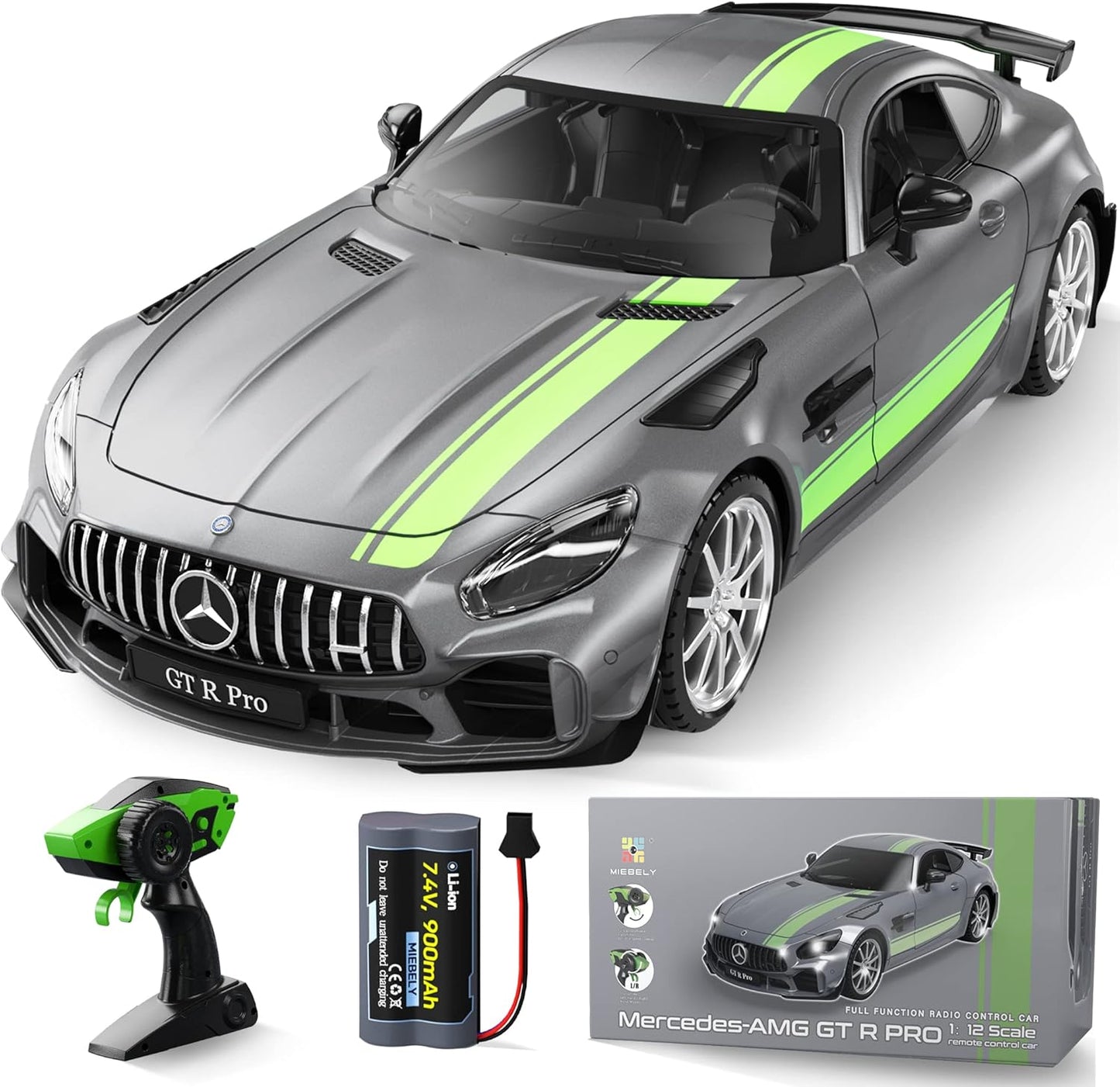 MIEBELY 1/12 Scale Mercedes-Benz GT-R Pro RC Car – 2.4 GHz, LED Lights, 7.4 V Battery