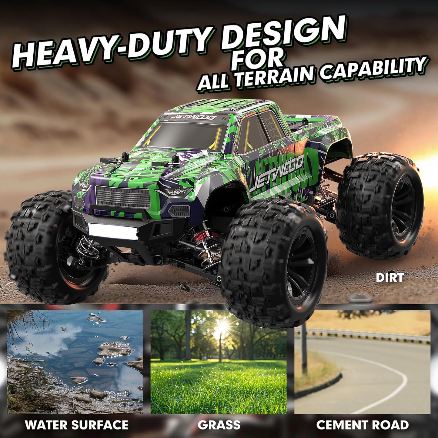 Jetwood JC16W 1/16 Scale 4WD Brushed RC Monster Truck Ready-to-Run with Dual Batteries