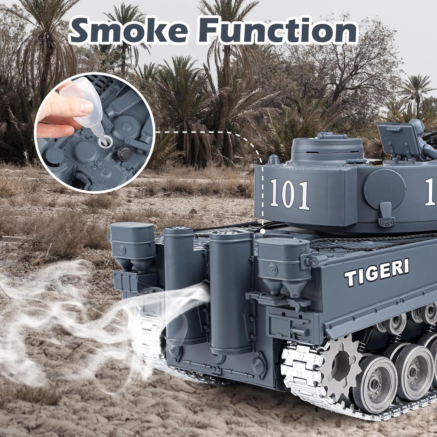 Supdex 1/18 Scale Tiger I RC Tank – Metal Tracks, Smoke & Sound, Shoots BBs and Water Bombs