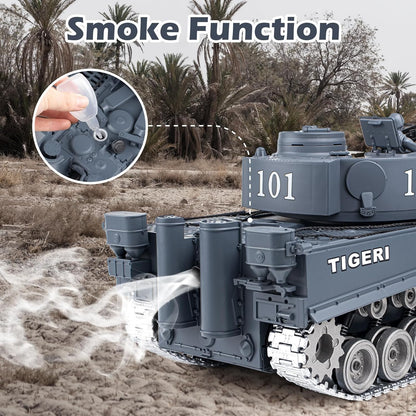 Supdex 1/18 Scale Tiger I RC Tank – Metal Tracks, Smoke & Sound, Shoots BBs and Water Bombs