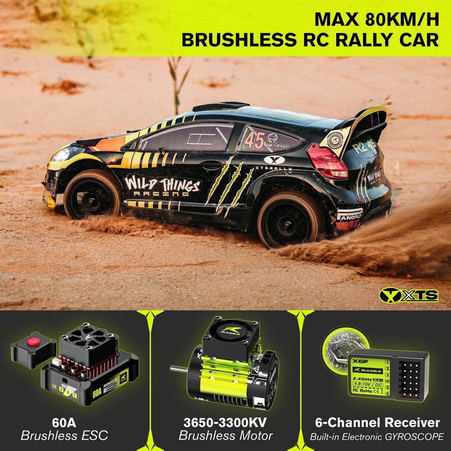 CROBOLL 1/10 4WD Ready to Run Brushless RC Drift Car with 3S 2200mAh Battery
