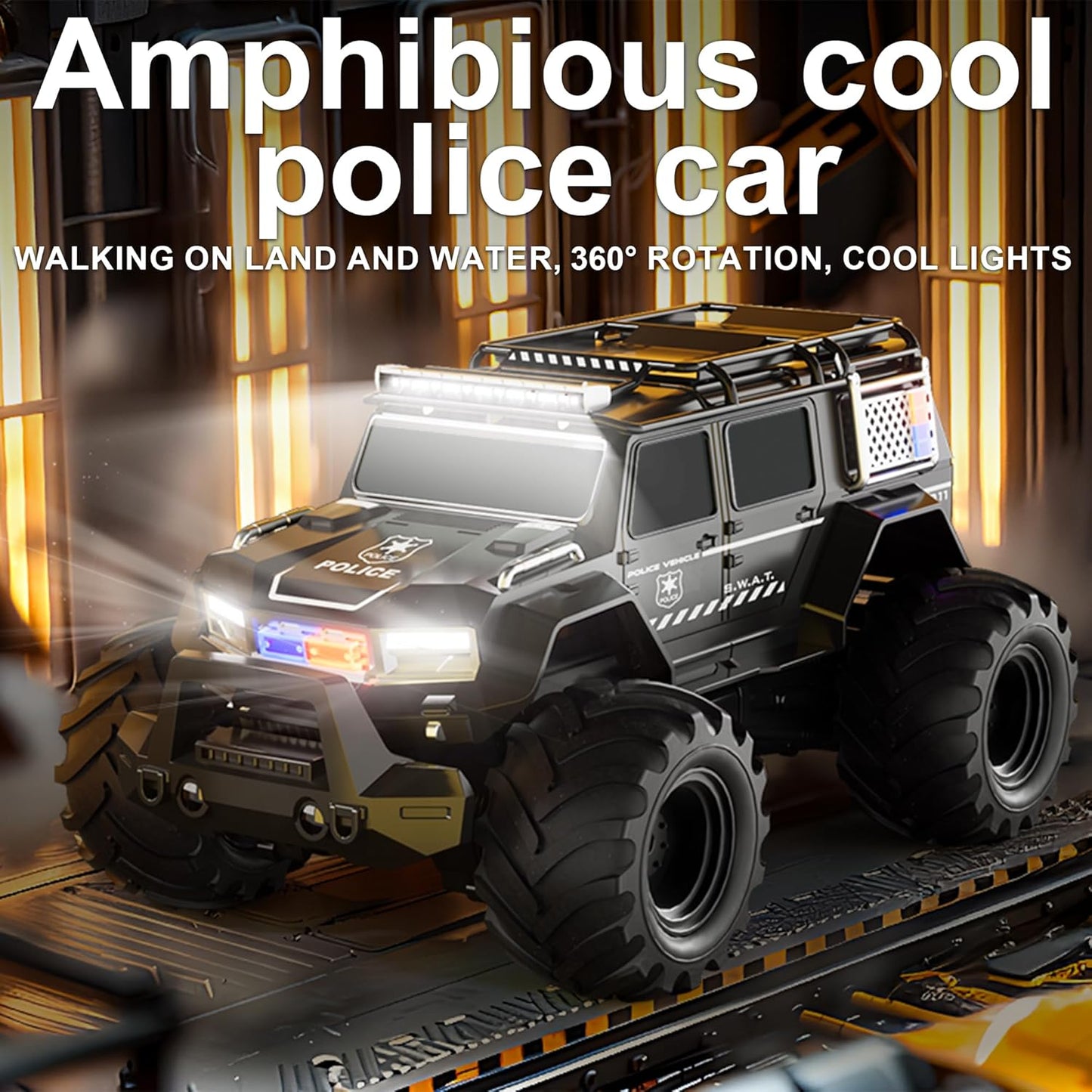 Threeking 1/16 Waterproof Amphibious Police Truck – 4WD RC Monster Truck