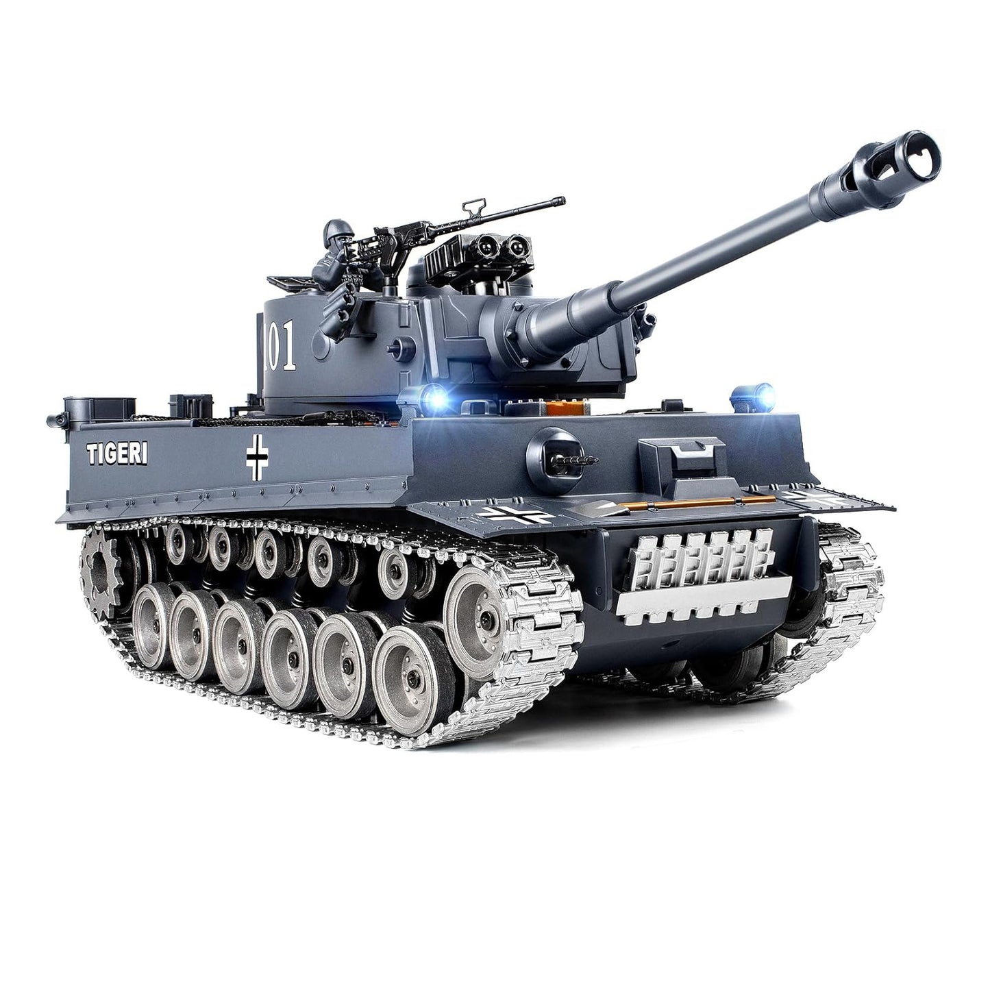 Supdex 1/18 Scale Tiger I RC Tank – Metal Tracks, Smoke & Sound, Shoots BBs and Water Bombs