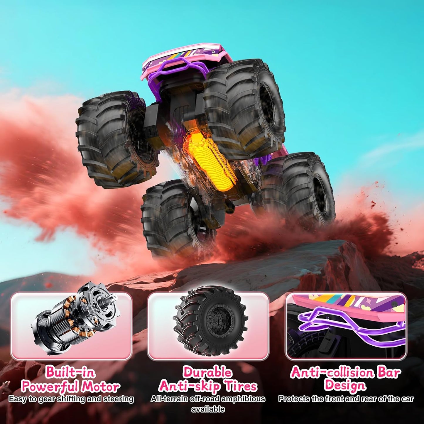 Dafotil 1/18 4WD Ready-to-Run Amphibious RC Monster Truck for Girls