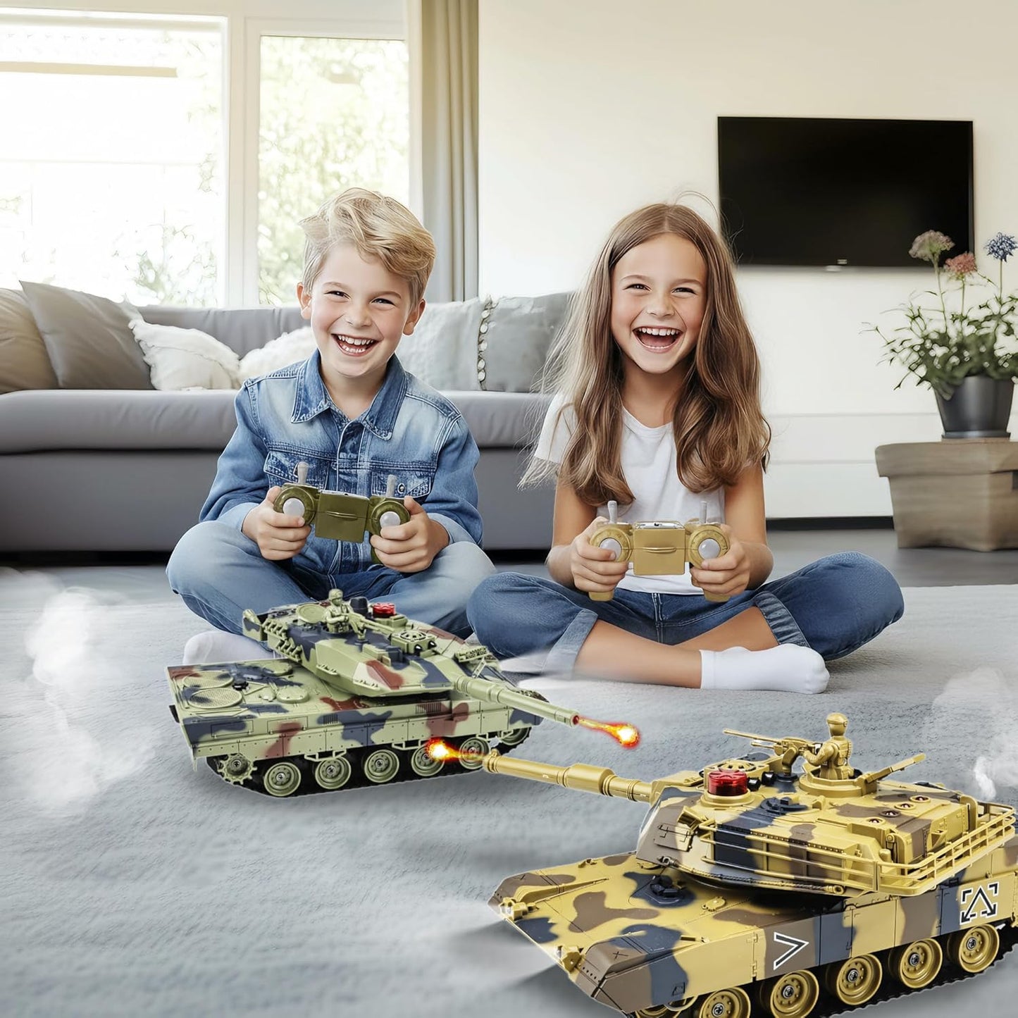 KAIM Kid's 1/24 US M1A2 Abrams RC Battle Tank with Smoke, Lights & Sounds