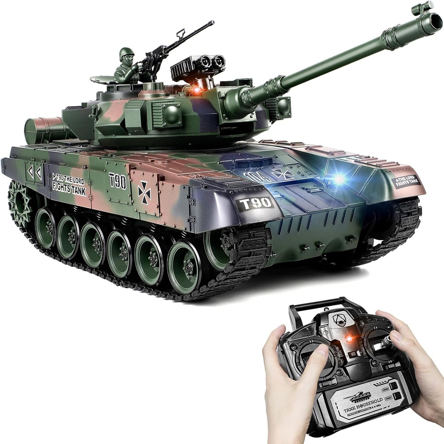 1/18 Scale T-90 4WD RC Battle Tank Ready-to-Run with BB Launcher, Smoke, Sound and Lights