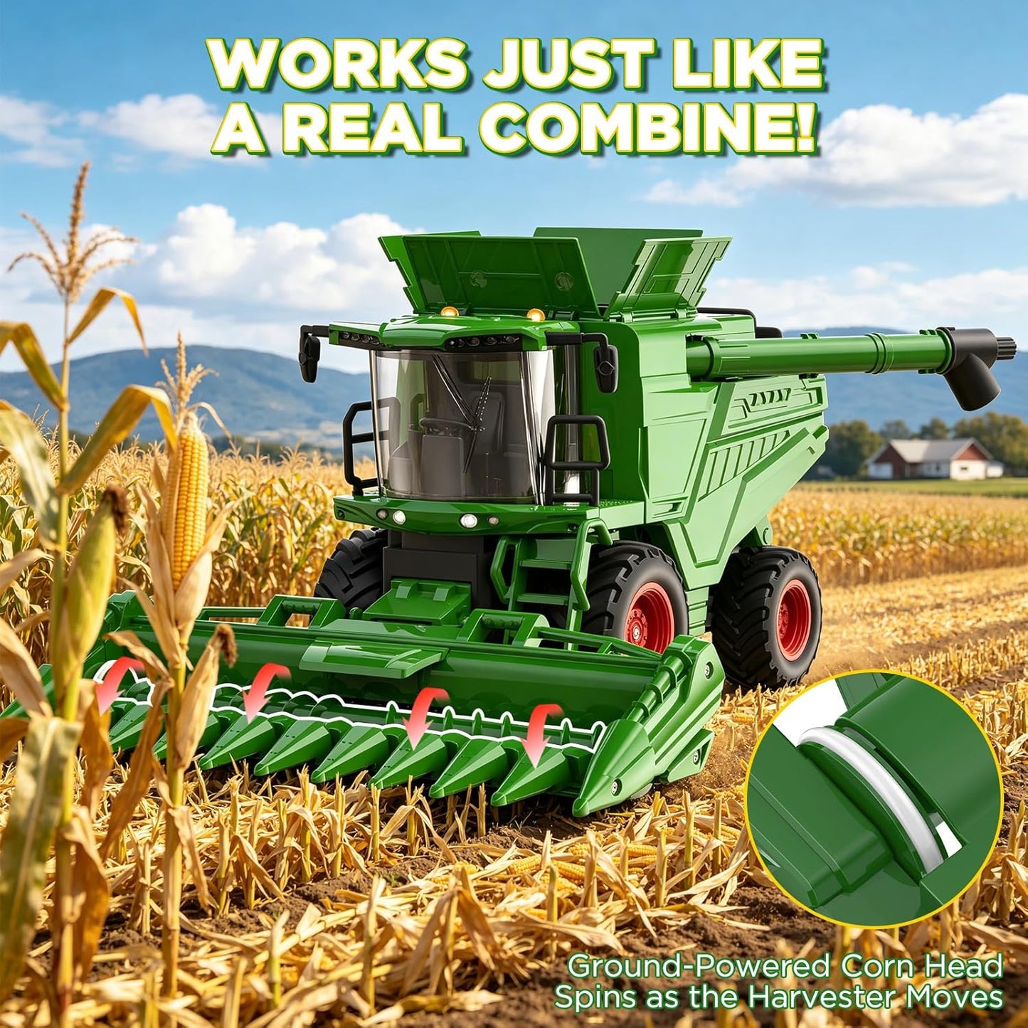 2.4GHz RC Combine Harvester 1/24 Scale 4WD Farm Vehicle Ready-to-Run with Lights and Sounds