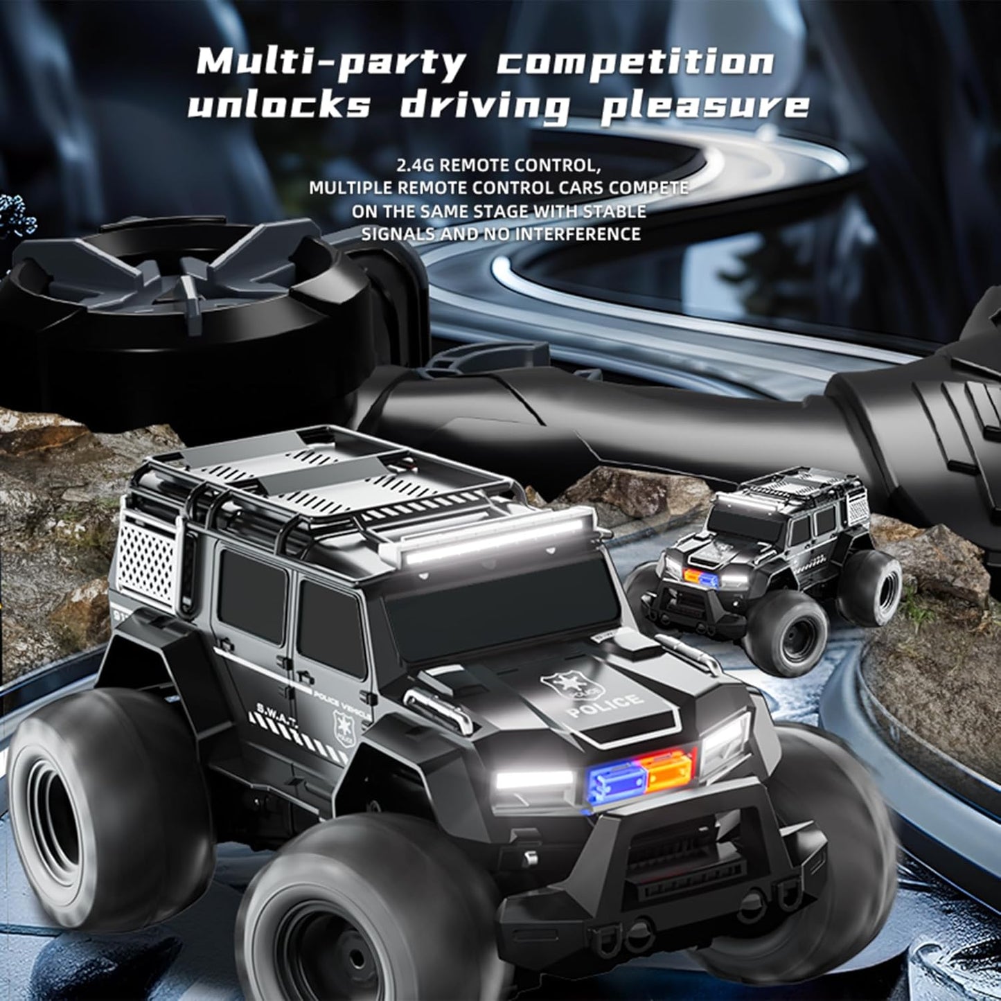 Threeking 1/16 Waterproof Amphibious Police Truck – 4WD RC Monster Truck