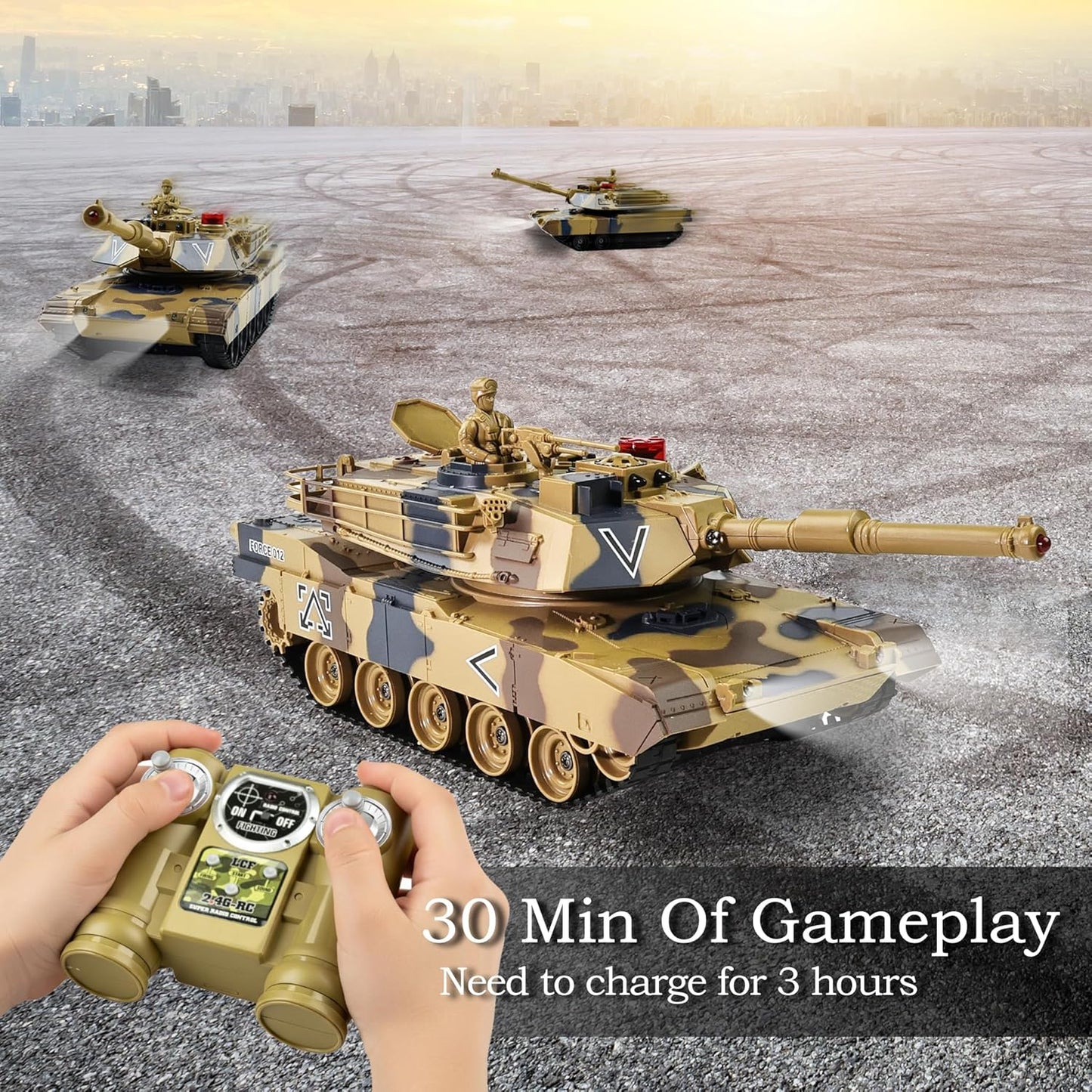 KAIM Kid's 1/24 US M1A2 Abrams RC Battle Tank with Smoke, Lights & Sounds