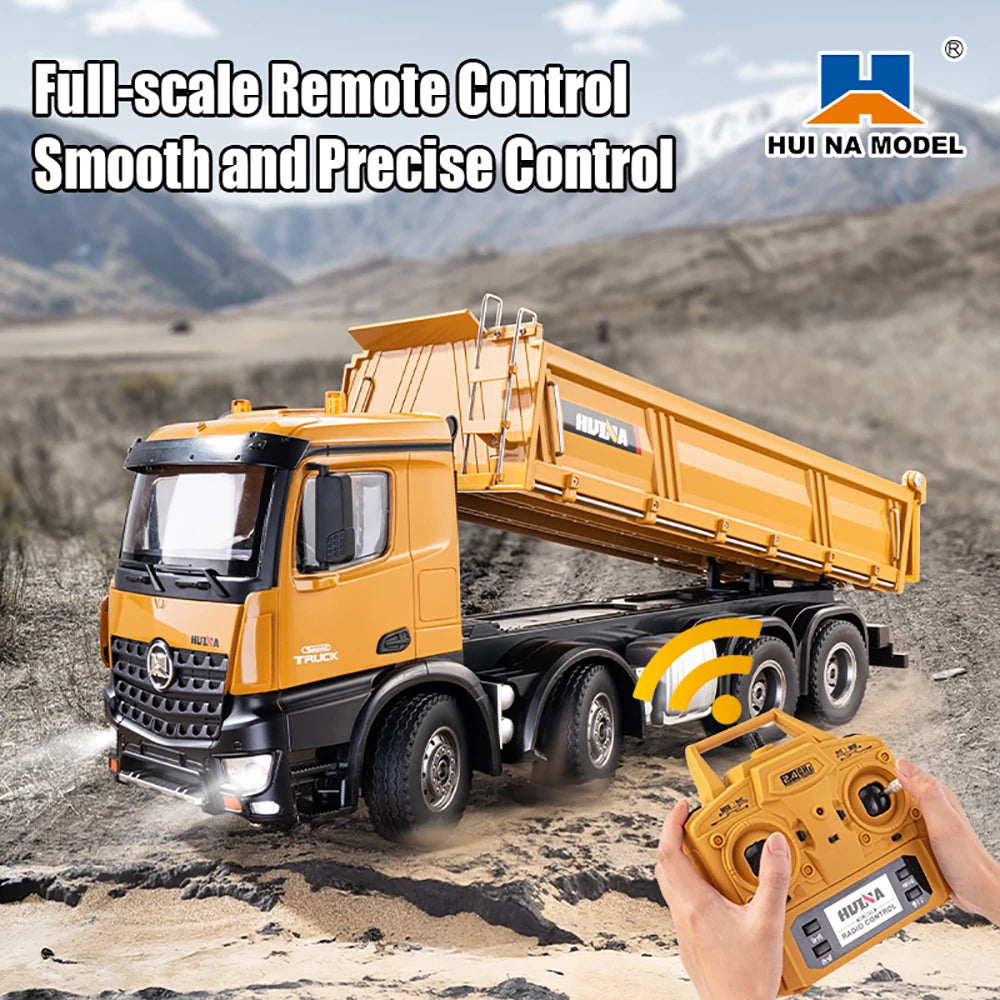 HUINA 1536 1/14 Scale 8WD Brushed RC Dump Truck Construction Vehicle Ready-to-Run with Lights & Sound