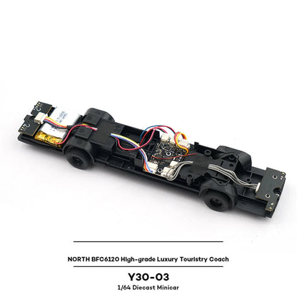 Xcratoys North BFC6120-Y30-03 1/64 RC city bus – top view of chassis with no body showing 2WD drivetrain
