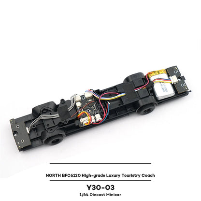 Xcratoys North BFC6120-Y30-03 1/64 RC city bus – top view of chassis with no body showing 2WD drivetrain