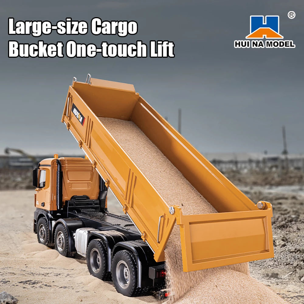 HUINA 1536 1/14 Scale 8WD Brushed RC Dump Truck Construction Vehicle Ready-to-Run with Lights & Sound