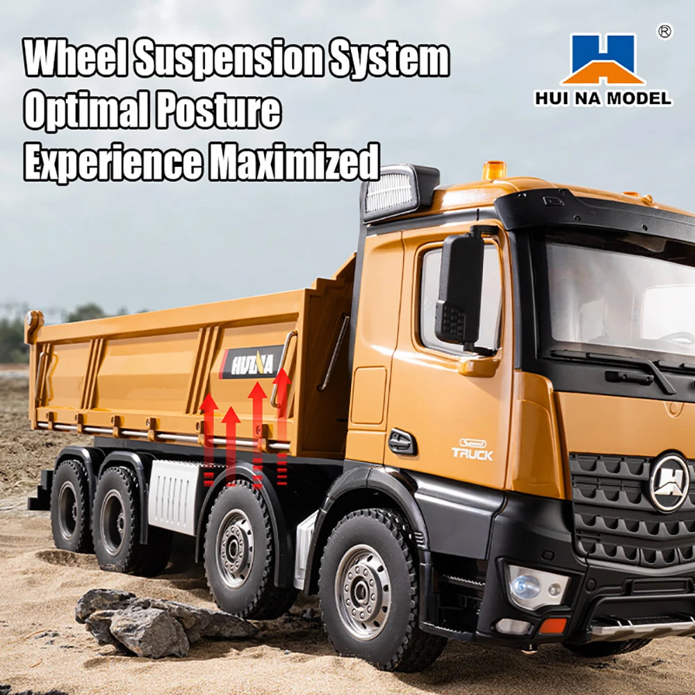 HUINA 1536 1/14 Scale 8WD Brushed RC Dump Truck Construction Vehicle Ready-to-Run with Lights & Sound